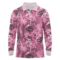 Hawaii Pink Tropical Leaves Long Sleeve Polo Shirt LT01 Pink - Polynesian Pride