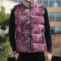 Hawaii Pink Tropical Leaves Sleeveless Puffer Jacket - Polynesian Pride