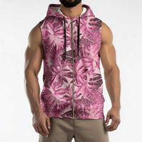 Hawaii Pink Tropical Leaves Sleeveless Zip Hoodie LT01 - Polynesian Pride