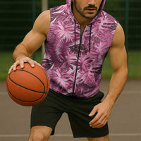 Hawaii Pink Tropical Leaves Sleeveless Zip Hoodie LT01 - Polynesian Pride