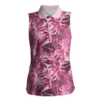 Hawaii Pink Tropical Leaves Women Sleeveless Polo Shirt LT01 Female Pink - Polynesian Pride