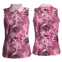 Hawaii Pink Tropical Leaves Women Sleeveless Polo Shirt LT01 - Polynesian Pride