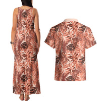 Hawaii Red Brown Tropical Leaves Couples Matching Tank Maxi Dress and Hawaiian Shirt LT01 - Polynesian Pride