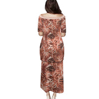 Hawaii Red Brown Tropical Leaves Family Matching Puletasi and Hawaiian Shirt LT01 - Polynesian Pride