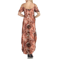 Hawaii Red Brown Tropical Leaves Family Matching Summer Maxi Dress and Hawaiian Shirt LT01 - Polynesian Pride