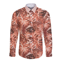 Hawaii Red Brown Tropical Leaves Long Sleeve Button Shirt LT01 Unisex Brown - Polynesian Pride