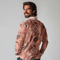 Hawaii Red Brown Tropical Leaves Long Sleeve Polo Shirt LT01 - Polynesian Pride