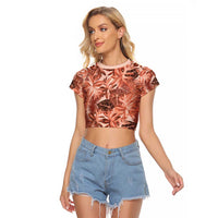 Hawaii Red Brown Tropical Leaves Raglan Cropped T Shirt - Polynesian Pride