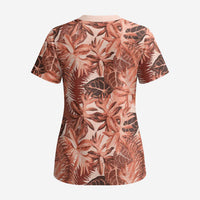 Hawaii Red Brown Tropical Leaves Scrub Top - Polynesian Pride