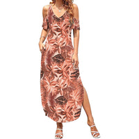 Hawaii Red Brown Tropical Leaves Summer Maxi Dress - Polynesian Pride