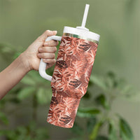 Hawaii Red Brown Tropical Leaves Tumbler With Handle - Polynesian Pride