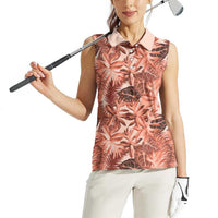 Hawaii Red Brown Tropical Leaves Women Sleeveless Polo Shirt LT01 - Polynesian Pride