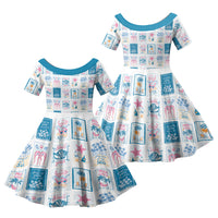 Hawaii Coastal Summer Postcard Family Matching Short Sleeve Bodycon Dress and Hawaiian Shirt