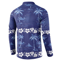 Blue Hawaii Palm Tree Hibiscus Button Sweatshirt Fantasy Summer Vibe