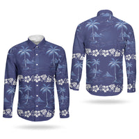 Blue Hawaii Palm Tree Hibiscus Couples Matching Off Shoulder Short Dress and Long Sleeve Button Shirt Fantasy Summer Vibe
