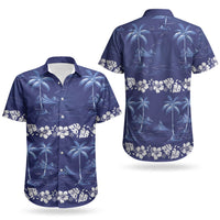 Blue Hawaii Palm Tree Hibiscus Couples Matching Tank Maxi Dress and Hawaiian Shirt Fantasy Summer Vibe