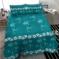 Cyan Hawaii Palm Tree Hibiscus Bedding Set Fantasy Summer Vibe LT01 - Polynesian Pride