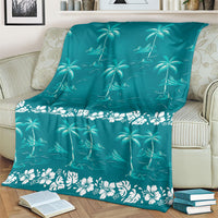 Cyan Hawaii Palm Tree Hibiscus Blanket Fantasy Summer Vibe LT01 - Polynesian Pride