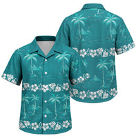 Cyan Hawaii Palm Tree Hibiscus Family Matching Mermaid Dress and Hawaiian Shirt Fantasy Summer Vibe LT01 Son's Shirt Cyan - Polynesian Pride