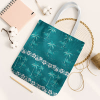 Cyan Hawaii Palm Tree Hibiscus Tote Bag Fantasy Summer Vibe