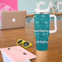 Cyan Hawaii Palm Tree Hibiscus Tumbler With Handle Fantasy Summer Vibe