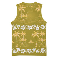 Yellow Hawaii Palm Tree Hibiscus Basketball Jersey Fantasy Summer Vibe