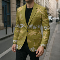 Yellow Hawaii Palm Tree Hibiscus Blazer Fantasy Summer Vibe