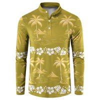 Yellow Hawaii Palm Tree Hibiscus Button Sweatshirt Fantasy Summer Vibe