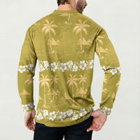 Yellow Hawaii Palm Tree Hibiscus Button Sweatshirt Fantasy Summer Vibe