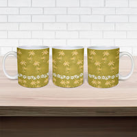 Yellow Hawaii Palm Tree Hibiscus Ceramic Mug Fantasy Summer Vibe