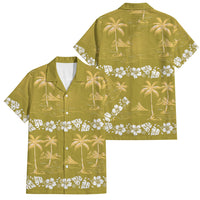 Yellow Hawaii Palm Tree Hibiscus Family Matching Puletasi and Hawaiian Shirt Fantasy Summer Vibe LT01 Dad's Shirt - Short Sleeve Yellow - Polynesian Pride