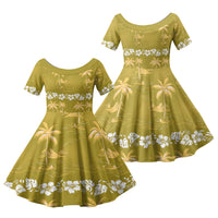 Yellow Hawaii Palm Tree Hibiscus Family Matching Puletasi and Hawaiian Shirt Fantasy Summer Vibe LT01 Daughter's Dress Yellow - Polynesian Pride