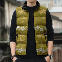 Yellow Hawaii Palm Tree Hibiscus Sleeveless Puffer Jacket Fantasy Summer Vibe LT01 - Polynesian Pride