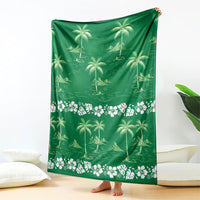 Green Hawaii Palm Tree Hibiscus Blanket Fantasy Summer Vibe
