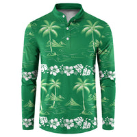 Green Hawaii Palm Tree Hibiscus Button Sweatshirt Fantasy Summer Vibe