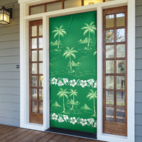 Green Hawaii Palm Tree Hibiscus Door Cover Fantasy Summer Vibe