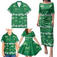 Green Hawaii Palm Tree Hibiscus Family Matching Puletasi and Hawaiian Shirt Fantasy Summer Vibe LT01 - Polynesian Pride
