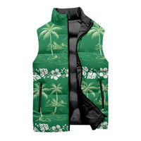 Green Hawaii Palm Tree Hibiscus Sleeveless Puffer Jacket Fantasy Summer Vibe