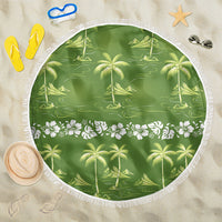 Olive Green Hawaii Palm Tree Hibiscus Beach Blanket Fantasy Summer Vibe LT01 One Size 150cm Olive - Polynesian Pride