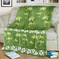 Olive Green Hawaii Palm Tree Hibiscus Blanket Fantasy Summer Vibe LT01 - Polynesian Pride