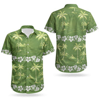 Olive Green Hawaii Palm Tree Hibiscus Couples Matching Puletasi and Hawaiian Shirt Fantasy Summer Vibe LT01 - Polynesian Pride