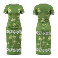 Olive Green Hawaii Palm Tree Hibiscus Couples Matching Short Sleeve Bodycon Dress and Hawaiian Shirt Fantasy Summer Vibe LT01 - Polynesian Pride