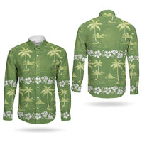 Olive Green Hawaii Palm Tree Hibiscus Couples Matching Summer Maxi Dress and Long Sleeve Button Shirt Fantasy Summer Vibe LT01 - Polynesian Pride
