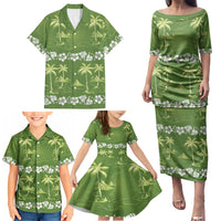 Olive Green Hawaii Palm Tree Hibiscus Family Matching Puletasi and Hawaiian Shirt Fantasy Summer Vibe LT01 - Polynesian Pride