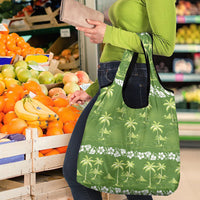 Olive Green Hawaii Palm Tree Hibiscus Grocery Bag Fantasy Summer Vibe