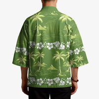 Olive Green Hawaii Palm Tree Hibiscus Kimono Fantasy Summer Vibe LT01 - Polynesian Pride