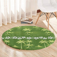 Olive Green Hawaii Palm Tree Hibiscus Round Carpet Fantasy Summer Vibe LT01 - Polynesian Pride