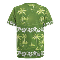 Olive Green Hawaii Palm Tree Hibiscus Rugby Jersey Fantasy Summer Vibe LT01 - Polynesian Pride