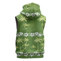 Olive Green Hawaii Palm Tree Hibiscus Sleeveless Hoodie Fantasy Summer Vibe LT01 - Polynesian Pride