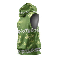 Olive Green Hawaii Palm Tree Hibiscus Sleeveless Hoodie Fantasy Summer Vibe LT01 - Polynesian Pride